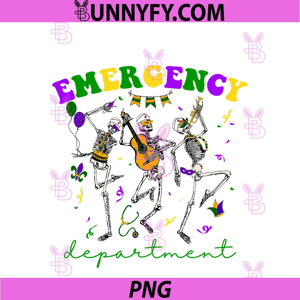 Mardi Gras Emergency PNG, Department Dancing Skeleton ER Nurse PNG
