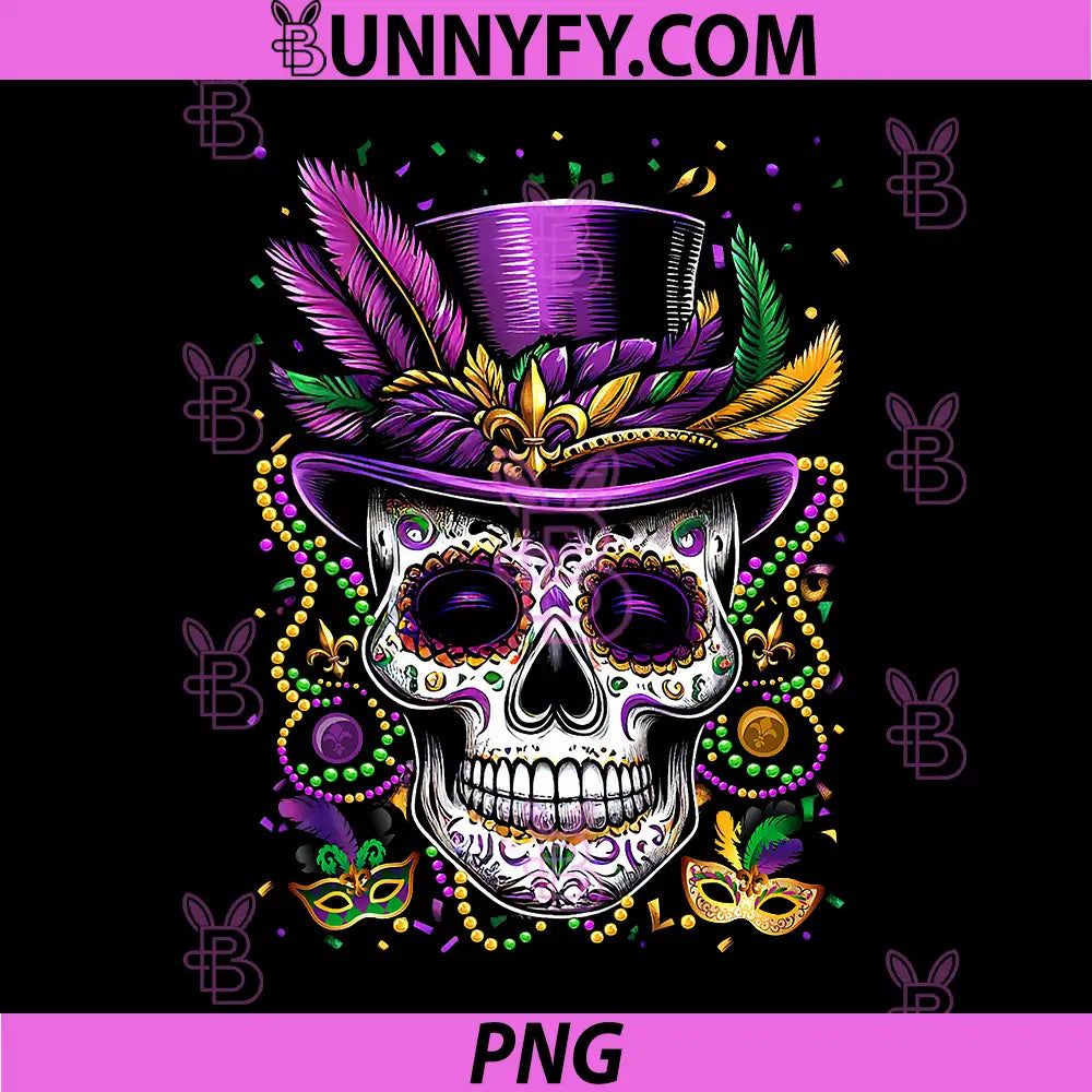Mardi Gras Skull Top Hat PNG, Beads Mask New Orleans Louisiana PNG