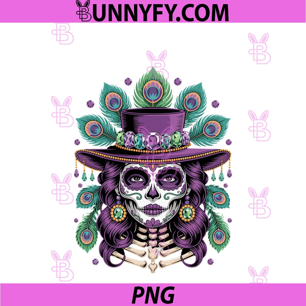 Mardi Gras Sugar Skull PNG, Mardi Gras Carnival Party Women Girl PNG
