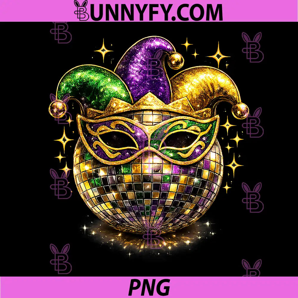 Mardi Gras Disco Ball Luxury PNG, Golden Beads Mask Feathers PNG