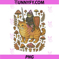 Medieval Frog Knight Riding Cat PNG, Vintage Mushroom Fantasy Art PNG