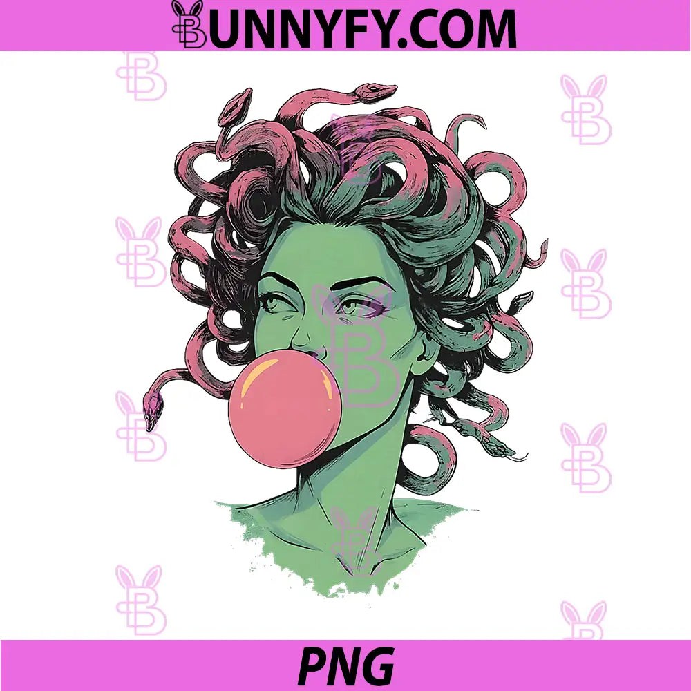 Medusa Bubblegum PNG, Mythological Snake Hair Goddess Feminist PNG
