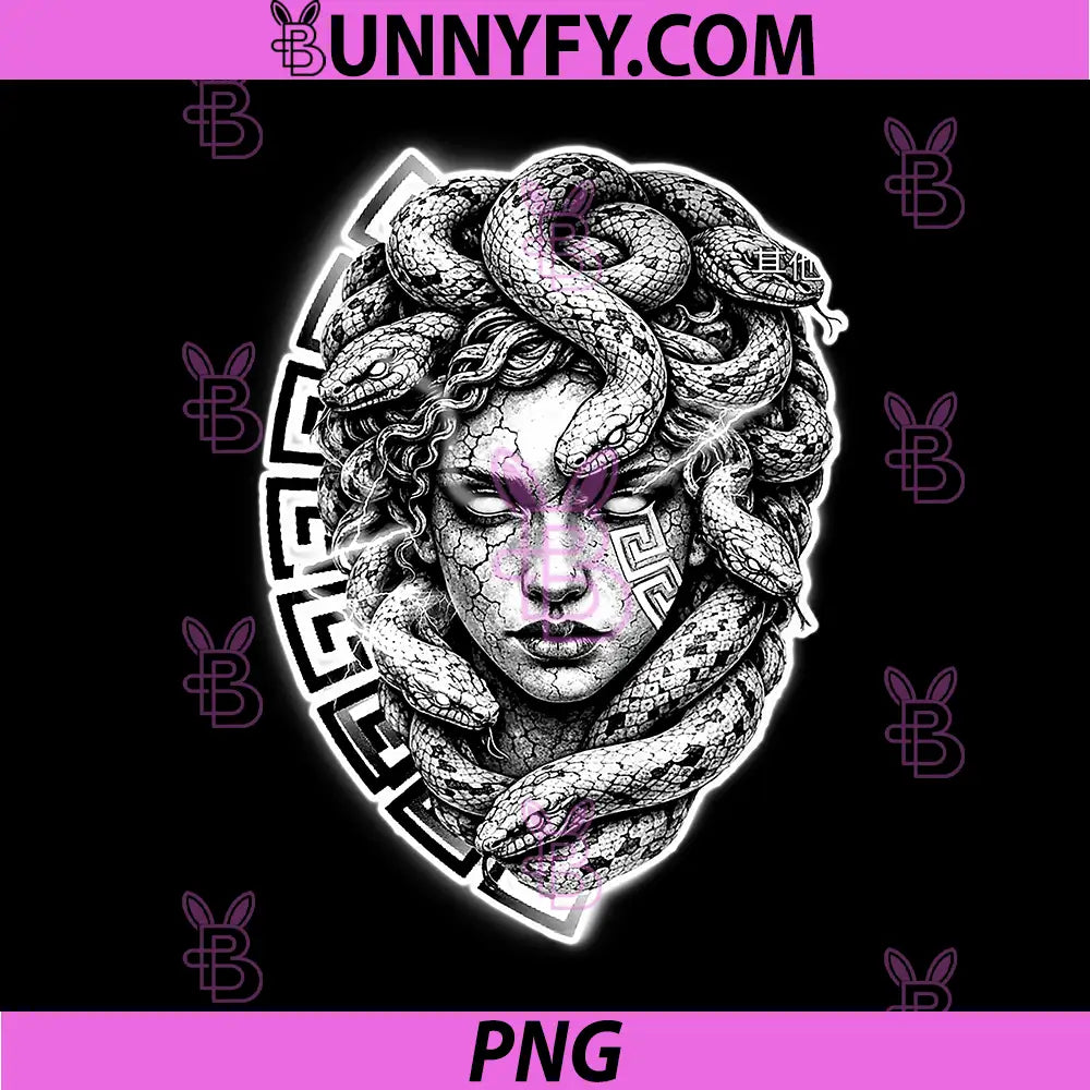 Medusa Stone Goddess PNG, Snake Serpent Meandros Design PNG