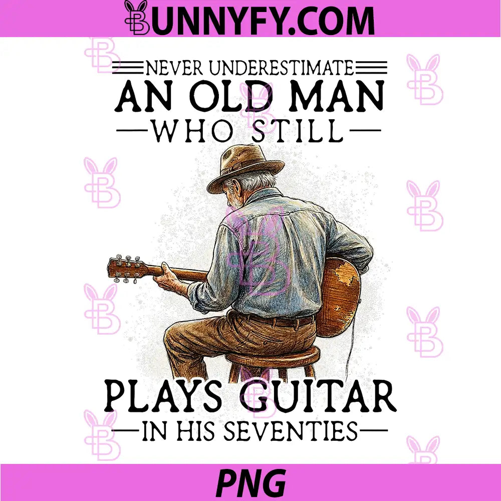 Mens 70th Birthday Acoustic PNG, Guitar Player Vintage Seventies PNG