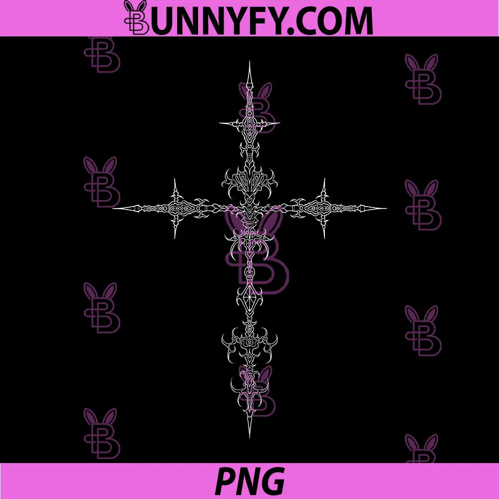 Mens Alternative Mall Goth PNG, Grunge Gothic Cross with Thorns PNG