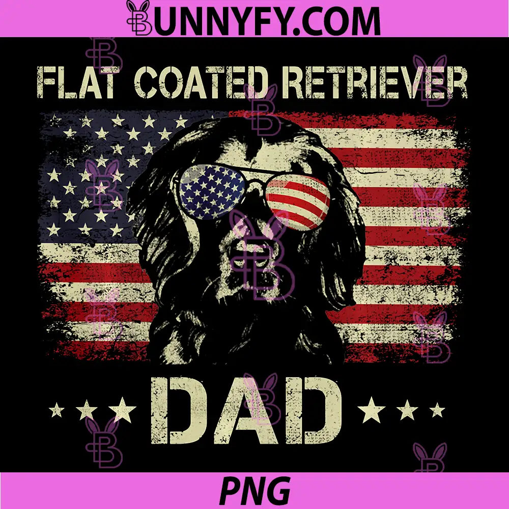 Flat Coated Retriever Dad PNG, Dog American Flag 4th of July PNG