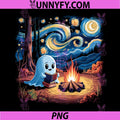 Mens Ghost Reading Books Campfire PNG, Van Gogh Starry Night Halloween PNG