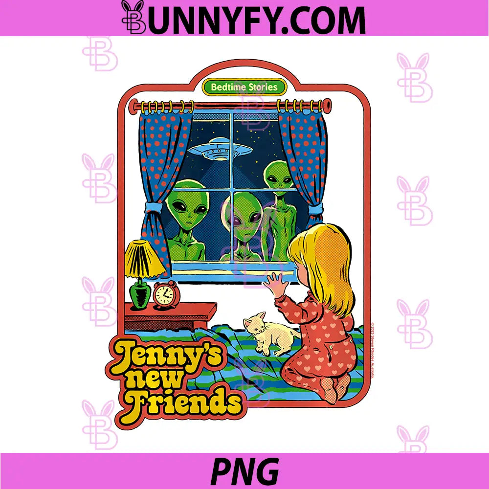 Jennys New Friends UFO Alien PNG, Retro Funny Adult Humor PNG