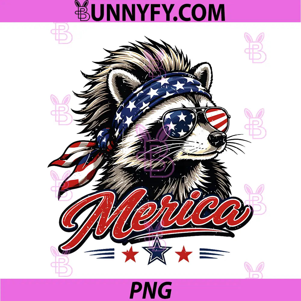 Patriotic Raccoon American Flag PNG, Merica 4th July Raccoon PNG