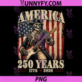 Skeleton Playing Guitar 250 Years PNG, American Flag 1776-2026 PNG