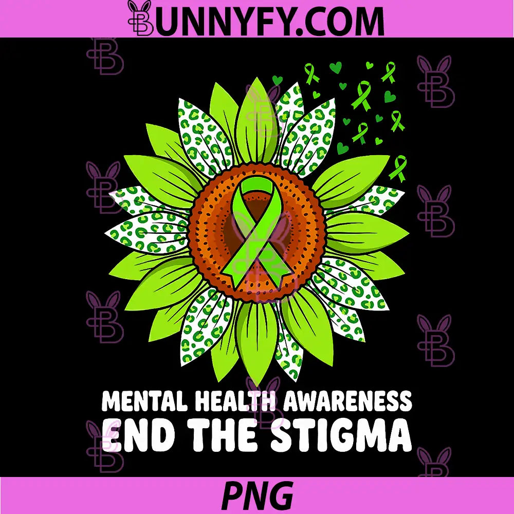 Mental Health Awareness End The Stigma PNG, Sunflower Ribbon PNG