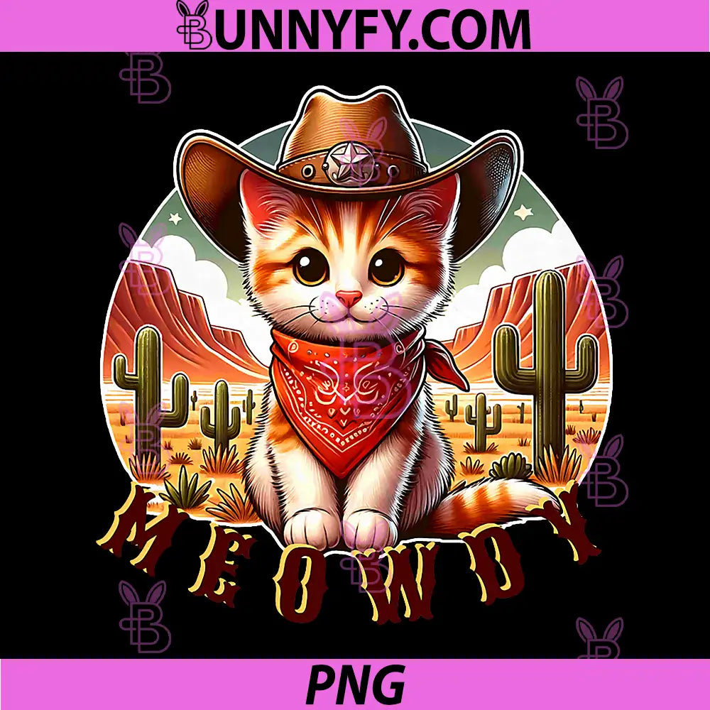 Meowdy Funny PNG, Cowgirl Cat Trending Meme PNG