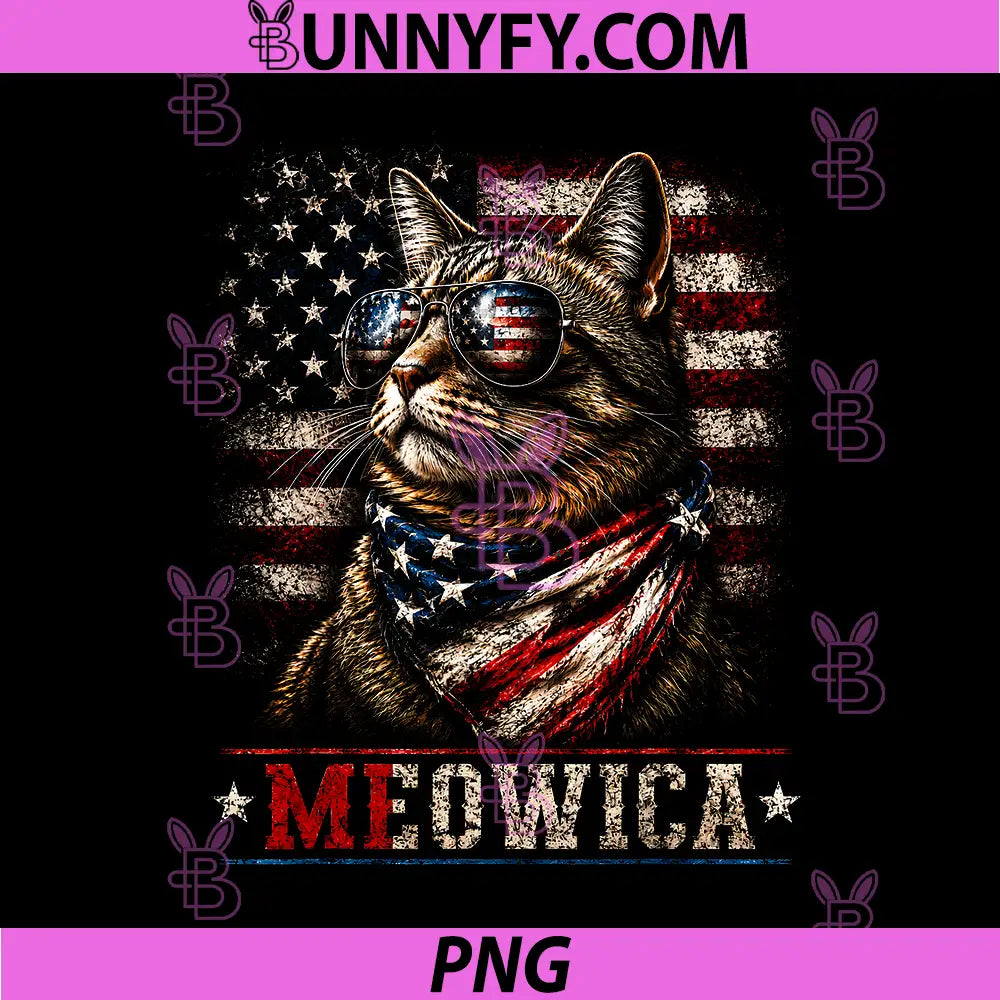 Meowica 4th of July Funny PNG, Cat American Flag America PNG