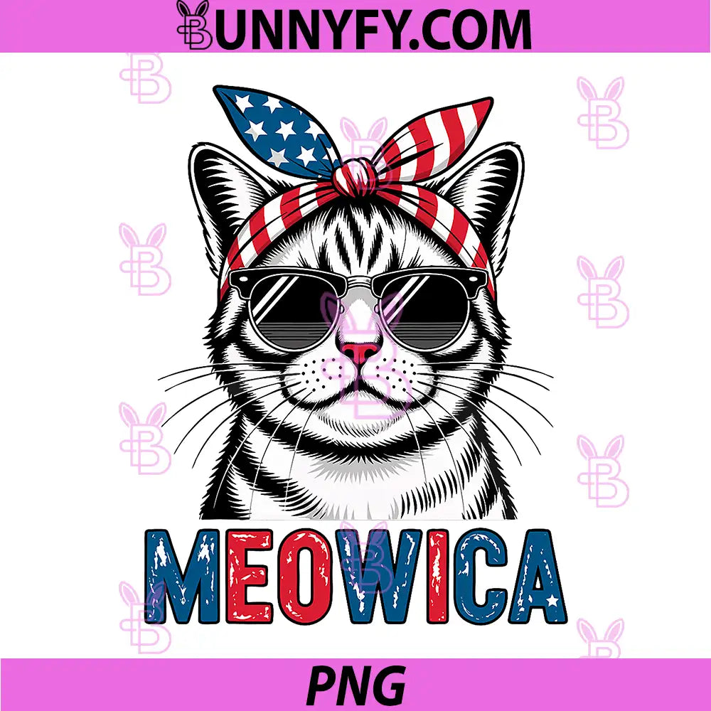 Meowica Funny Cat 4th of July PNG, USA Patriotic PNG