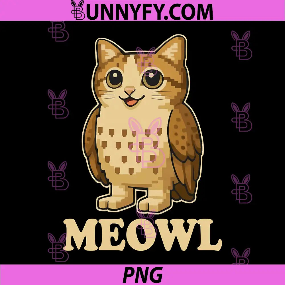 Meowl Funny PNG, Meow Cat Owl PNG, Brainrot Meme Gaming PNG
