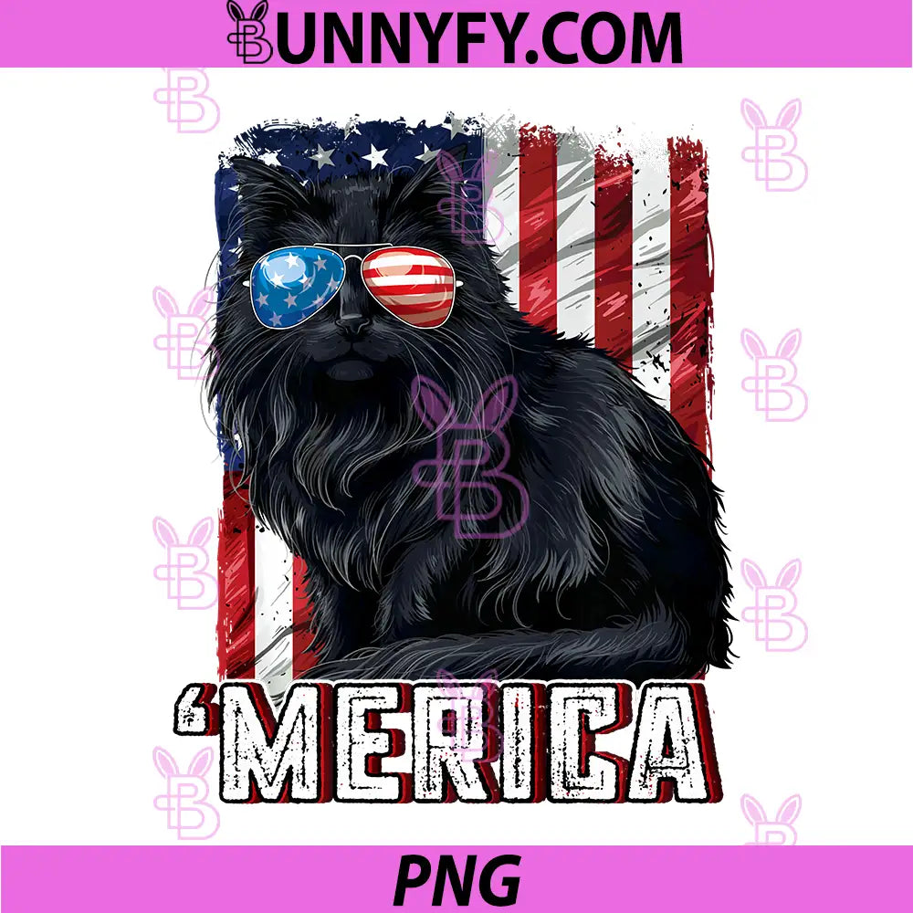 Merica 4th of July PNG, USA Flag Funny Cat PNG