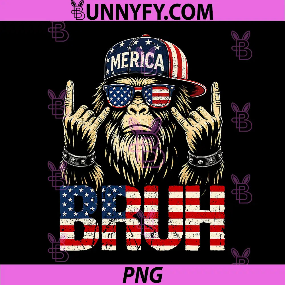 Merica Bruh Bigfoot Rock Pride USA PNG, US Flag 4th of July PNG