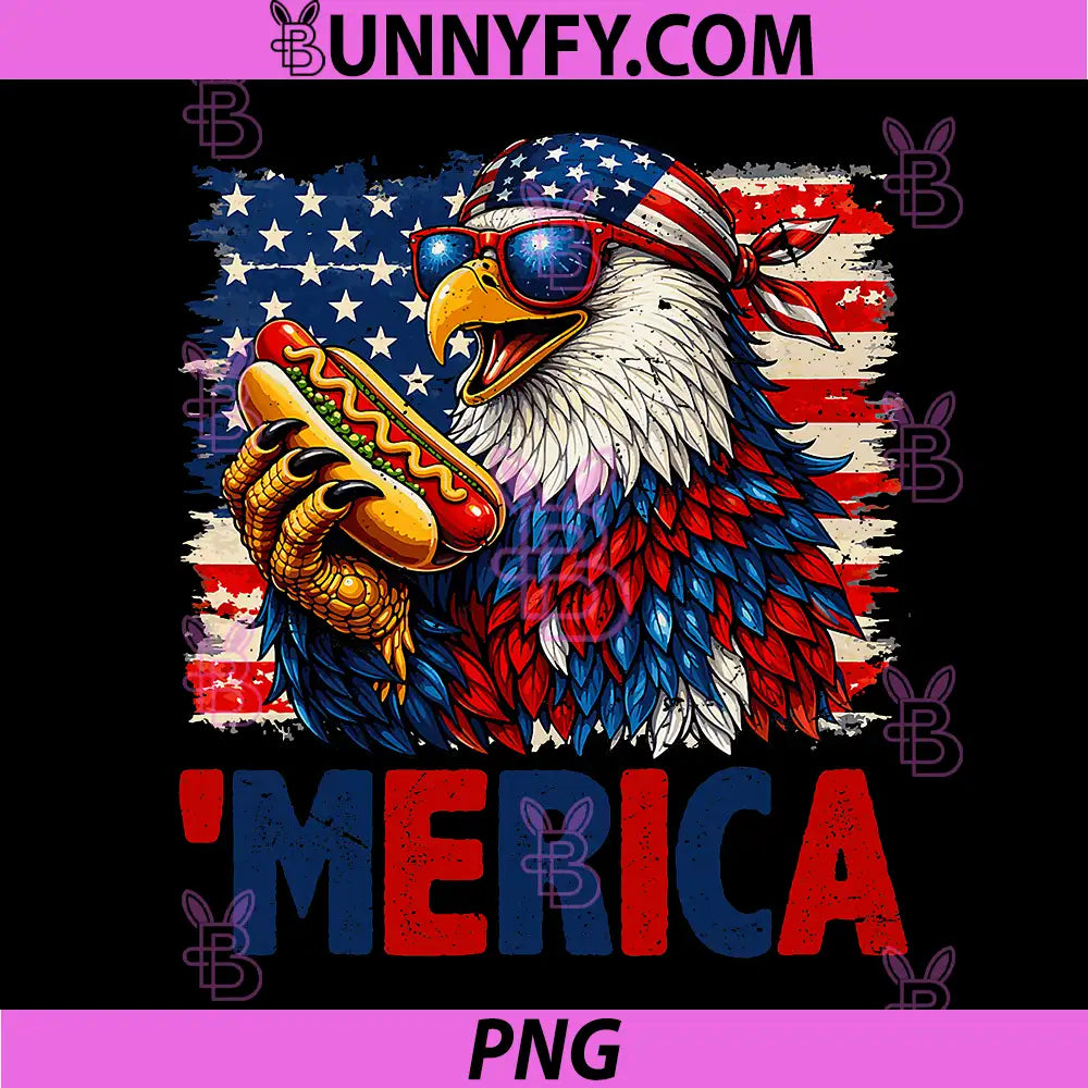 Merica Funny Eagle Hotdog PNG, USA Flag 4th of July Patriotic PNG