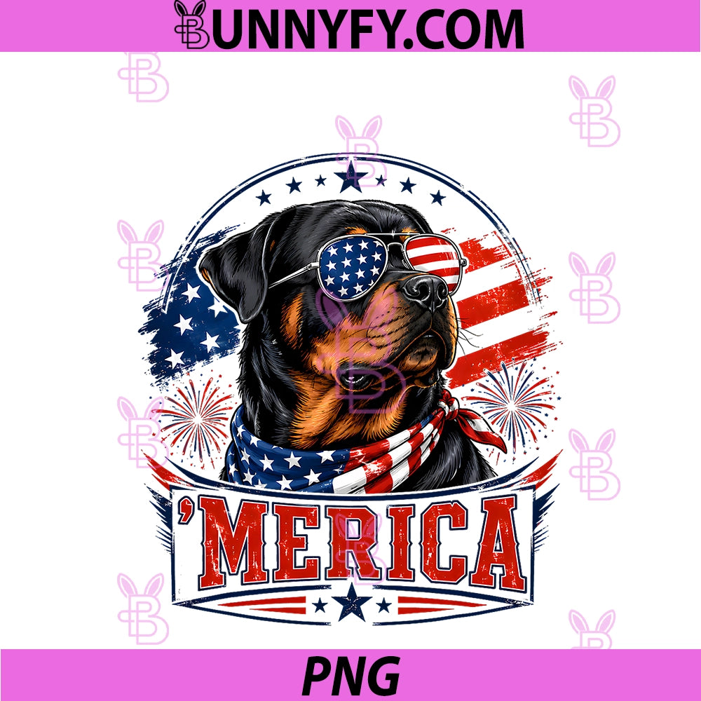 Merica Rottweiler Patriotic Dog PNG, 4th Of July Dog Lover PNG