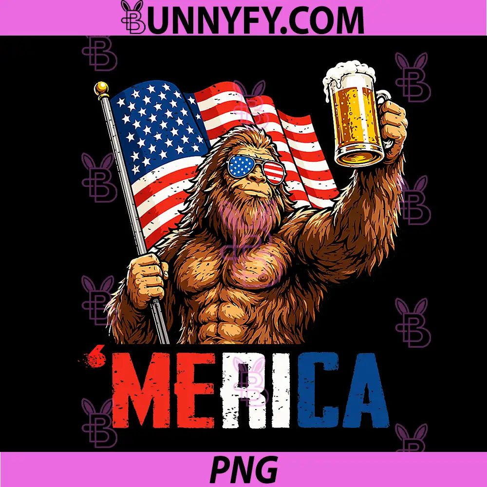 Merica PNG, Dad Funny Bigfoot Beer USA Patriotic PNG