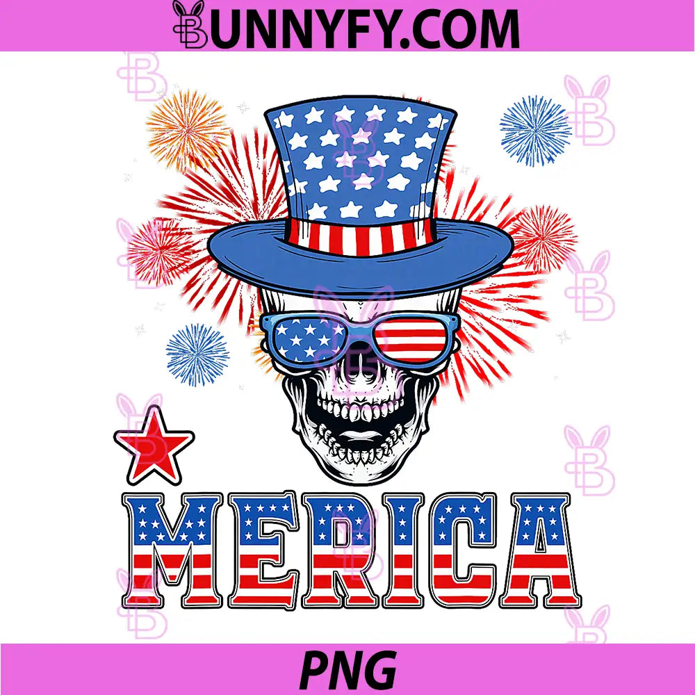 Merica Skull Firework 4th of July PNG, Patriotic American Flag PNG