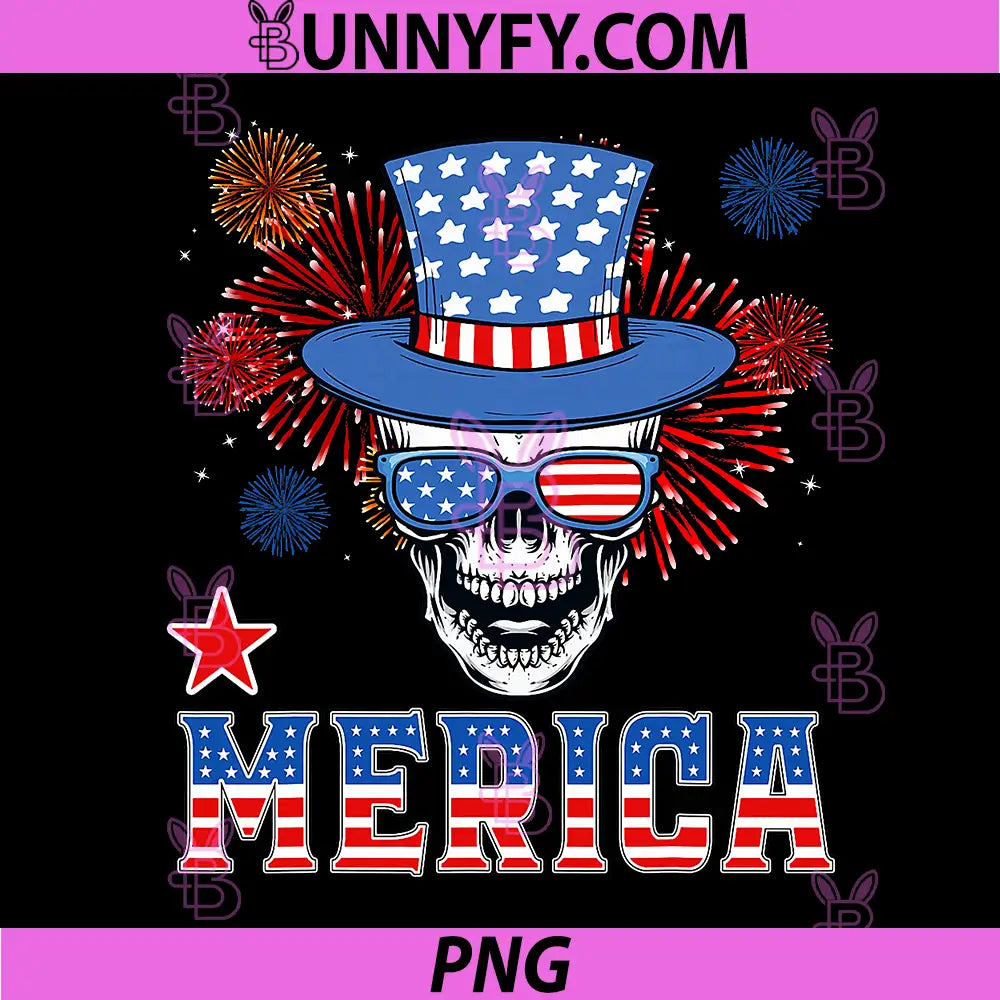 Merica Skull Firework 4th of July PNG, Patriotic American Flag PNG