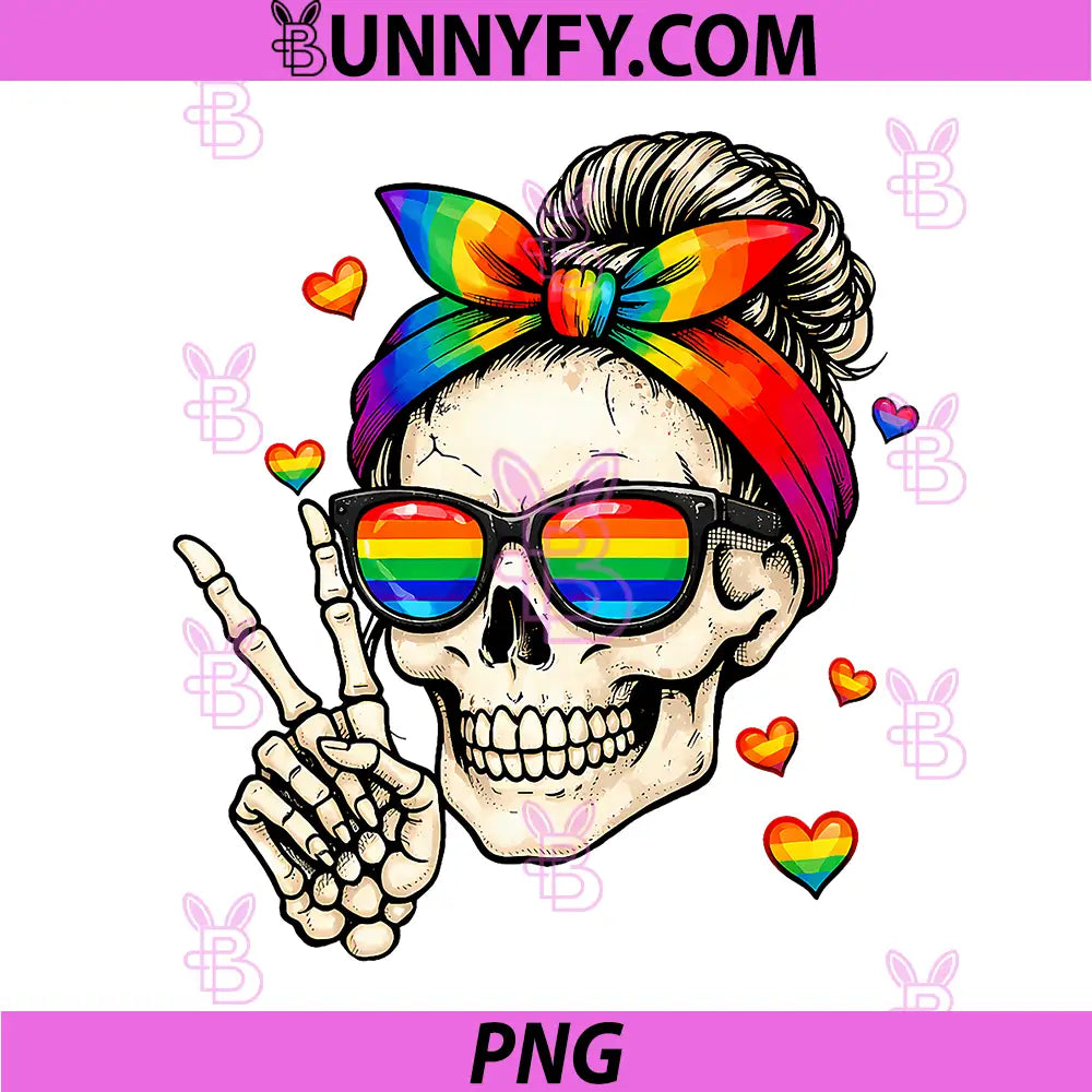 Messy Bun Skull PNG, Rainbow Flag LGBT Gay Pride PNG