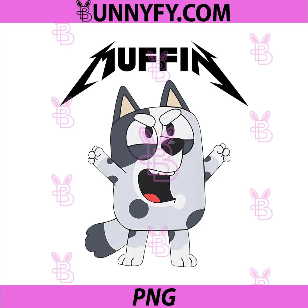 Metal Muffin Bluey Style PNG, Angry Cartoon Rock Music Art PNG