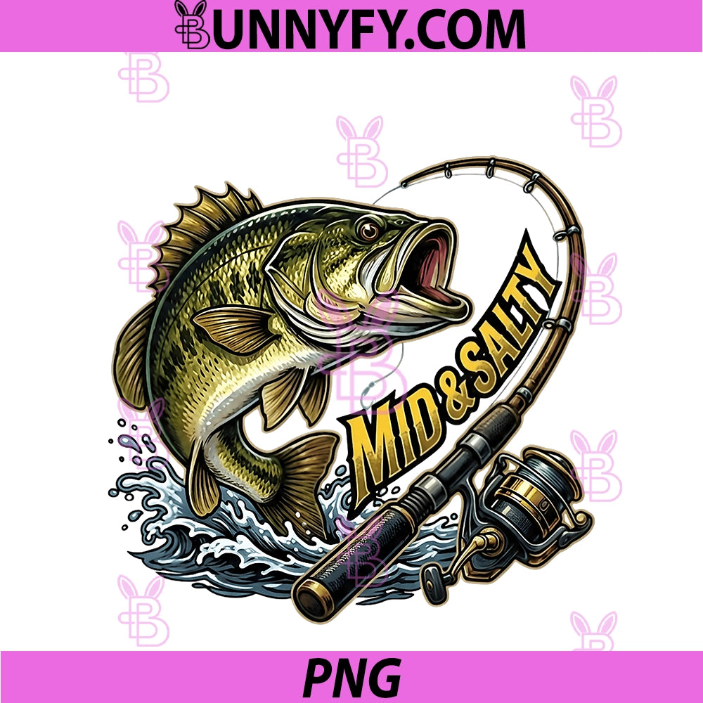 Mid And Salty Angry Bass Fishing Color PNG, Funny Fisherman PNG