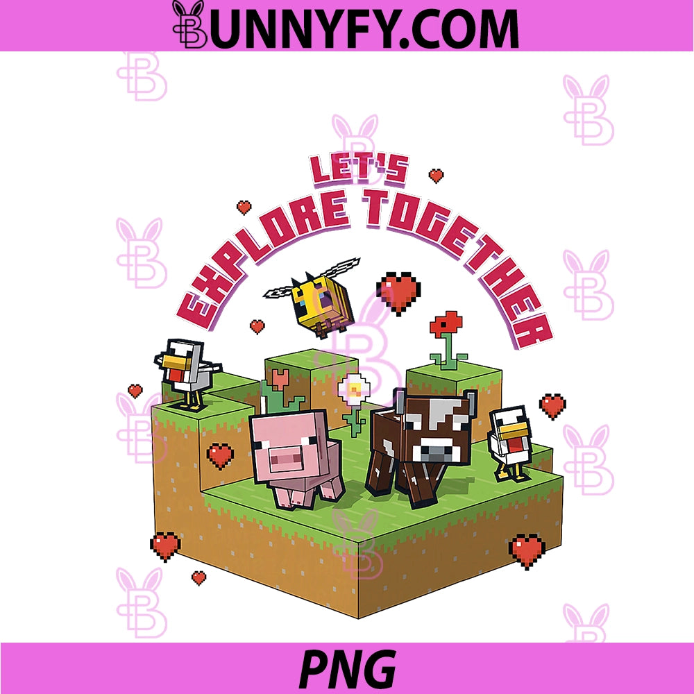 Minecraft Pig Cow Bee PNG, Chicken Explore Together Heart PNG