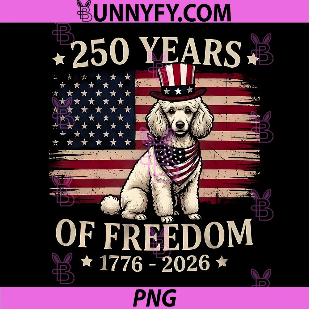 Miniature Poodle Dog 250 Years of Freedom PNG, USA Flag 4th July PNG