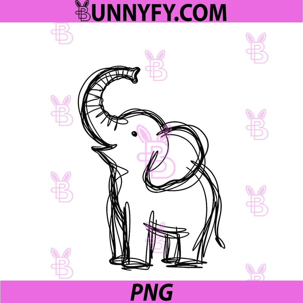 Minimalist Elephant Scribble Line Art PNG, Graphic Wildlife PNG