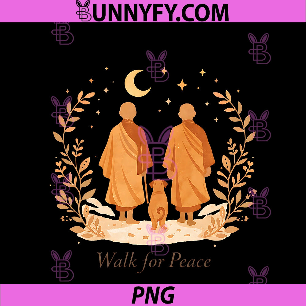 Minimalist Zen Art Walk For Peace PNG, Monks With Aloka Dog PNG