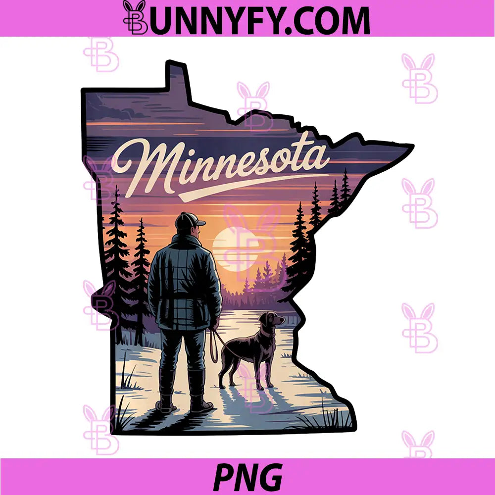 Minnesota State Map PNG, Hunting Dog MN Sunset PNG