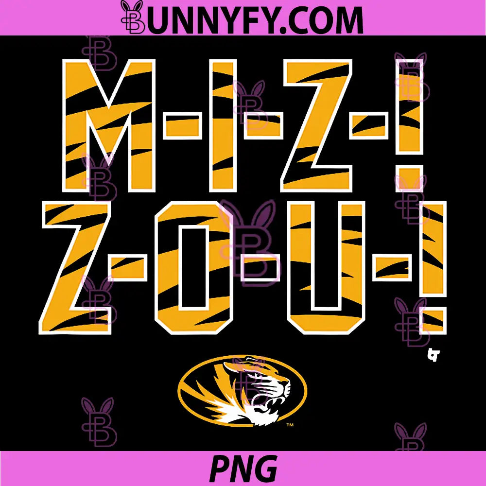 MIZ ZOU Chant Typography PNG, Missouri College Spirit PNG