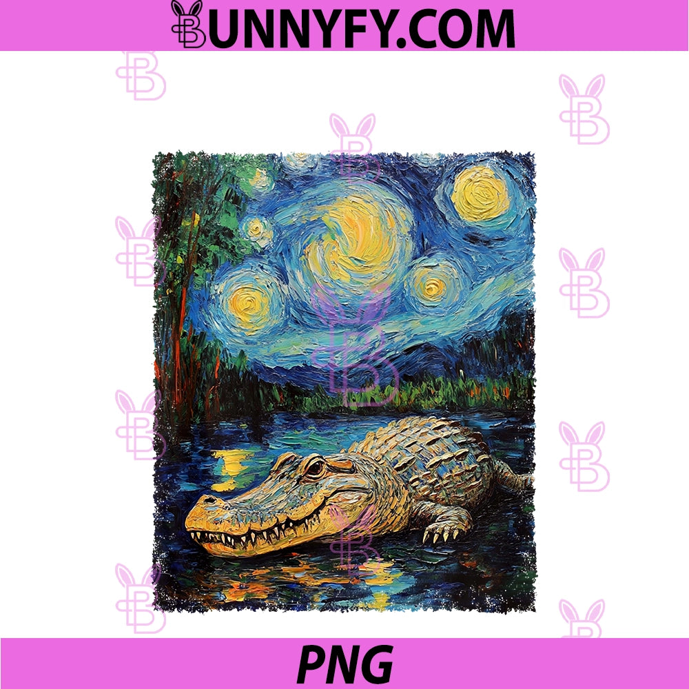 Modern Art Painting Van Gogh Starry Night PNG, Alligator Performance PNG
