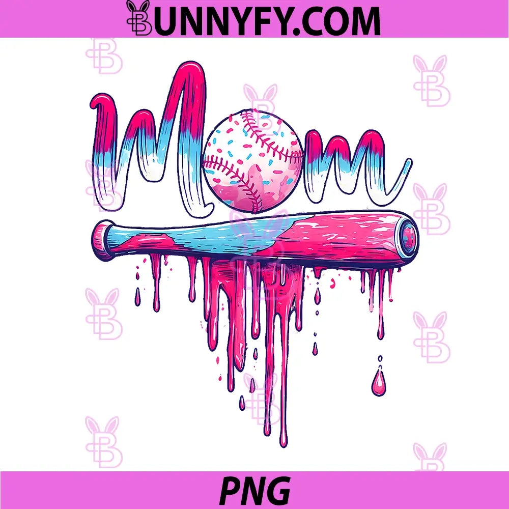 Mom Baseball Pink PNG, Blue Drip Bat Design Mother Day PNG