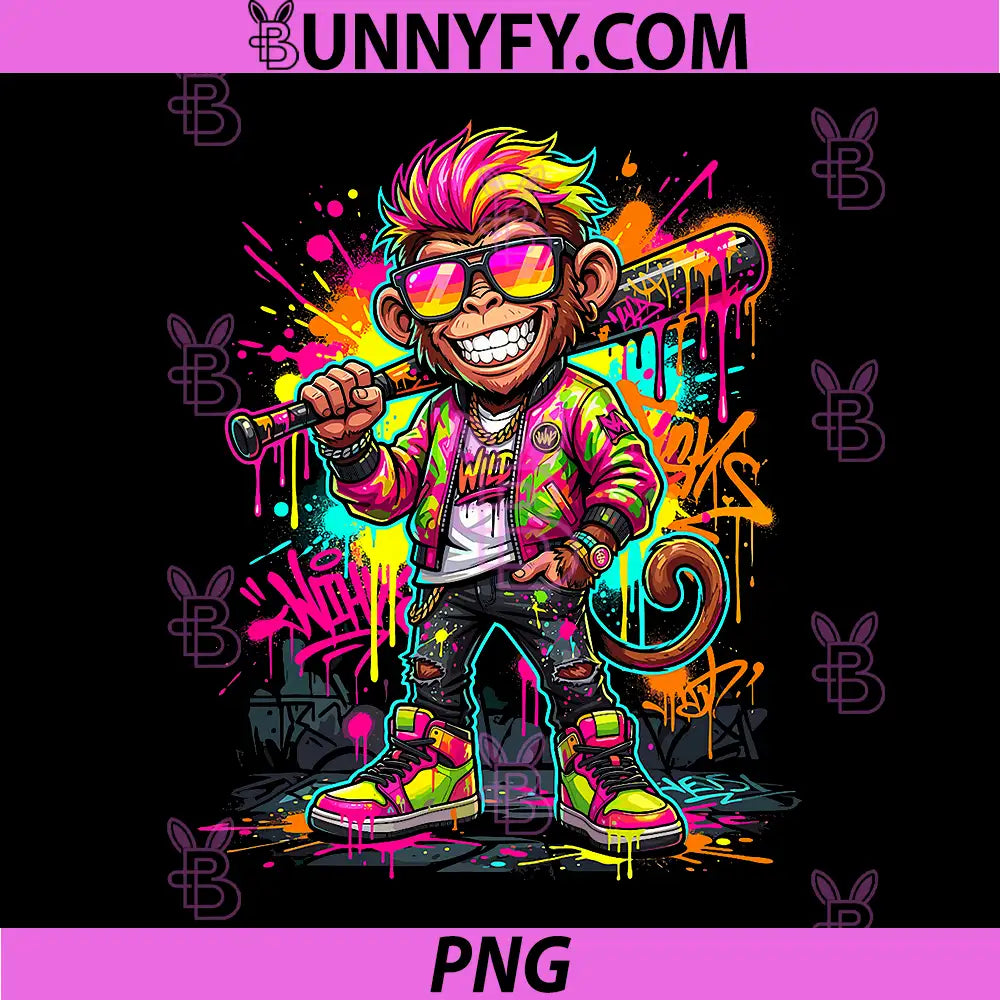 Monkey Baseball Drip Funny PNG, Animal Party Sport Cool Graphic PNG