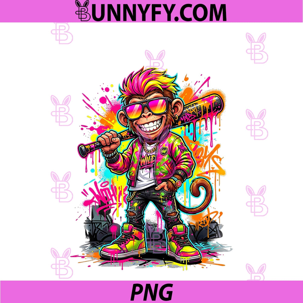Monkey Baseball Drip PNG, Funny Animal Party Sport Cool Graphic PNG