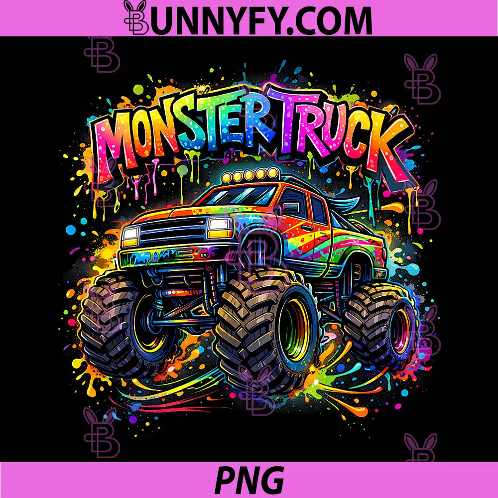 Monster Truck Retro PNG, Monster Truck Colorful Graffiti PNG