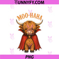 Moo Ha Ha Vampire Highland Cow PNG, Funny Spooky Halloween PNG