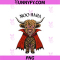 Moo Haha PNG, Funny Vampire Highland Cow Halloween Design PNG