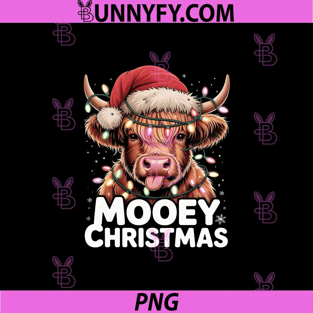 Mooey Christmas Cow PNG, Santa Lights Humor PNG