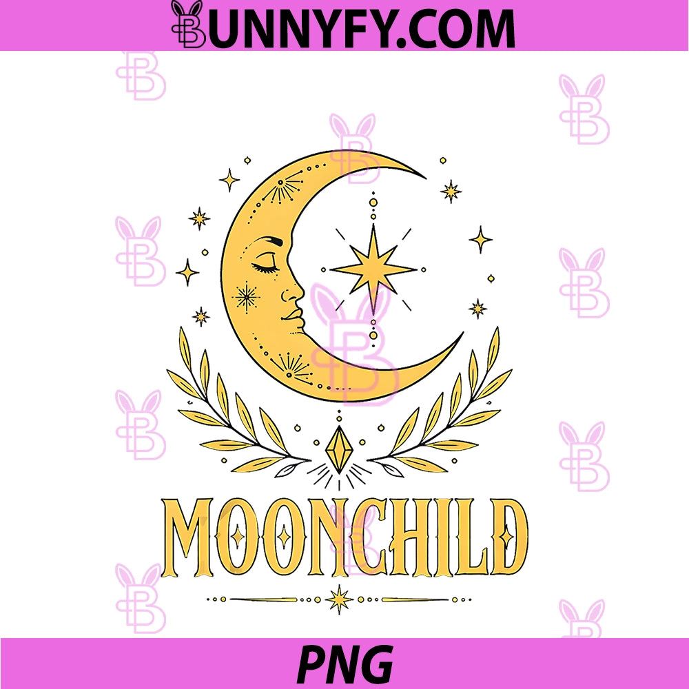 Moonchild PNG, Boho Crescent Star Mystical Hippie Witch PNG