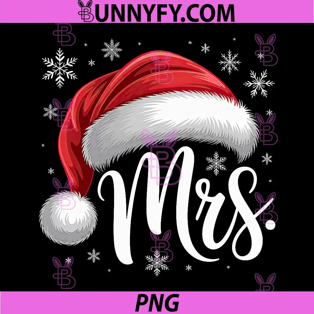 Mrs Christmas Santa Hat PNG, Couples Matching Holiday PNG