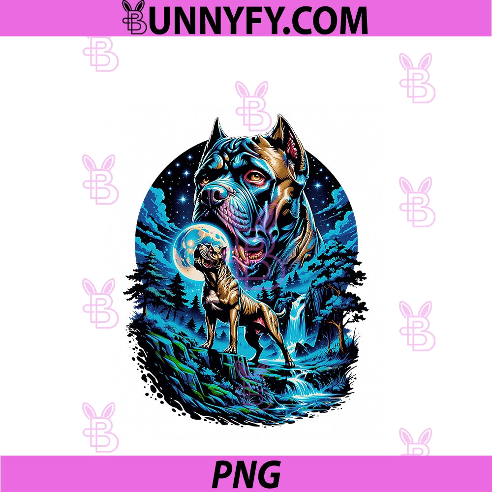 Mystic Pitbull Dog Night PNG, Forest Moon Waterfall Scene PNG