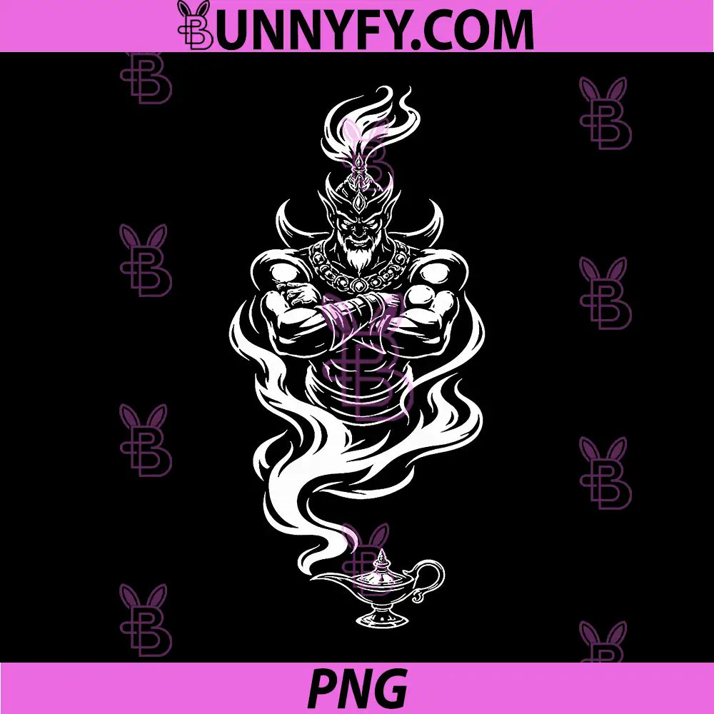 Mystical Genie Djinn PNG, Rising from Lamp Bold Line Art Magic PNG