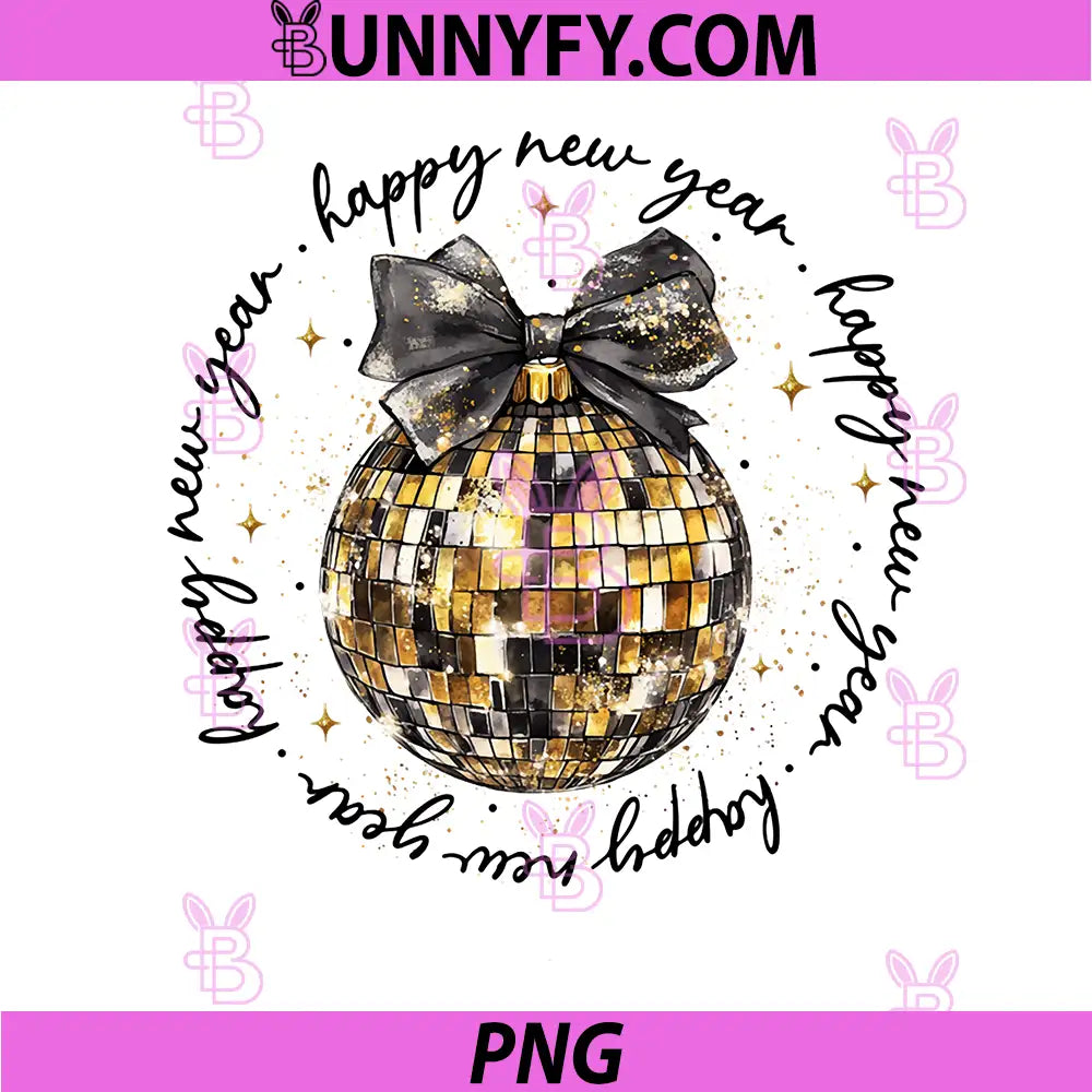 Happy New Year Disco Ball PNG, Gold Glitter NYE Party Illustration PNG