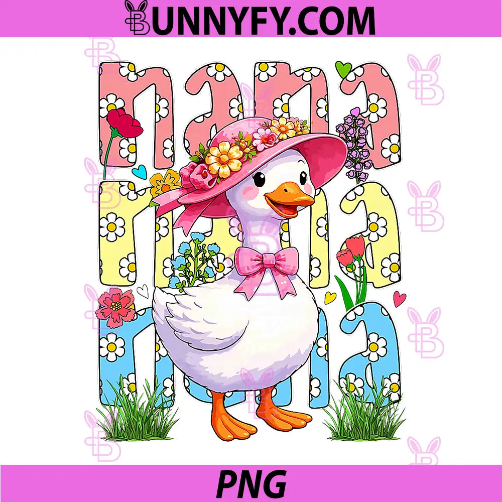 Nana Colorful Floral Goose Bow Tie PNG, Mothers Day Farmer PNG