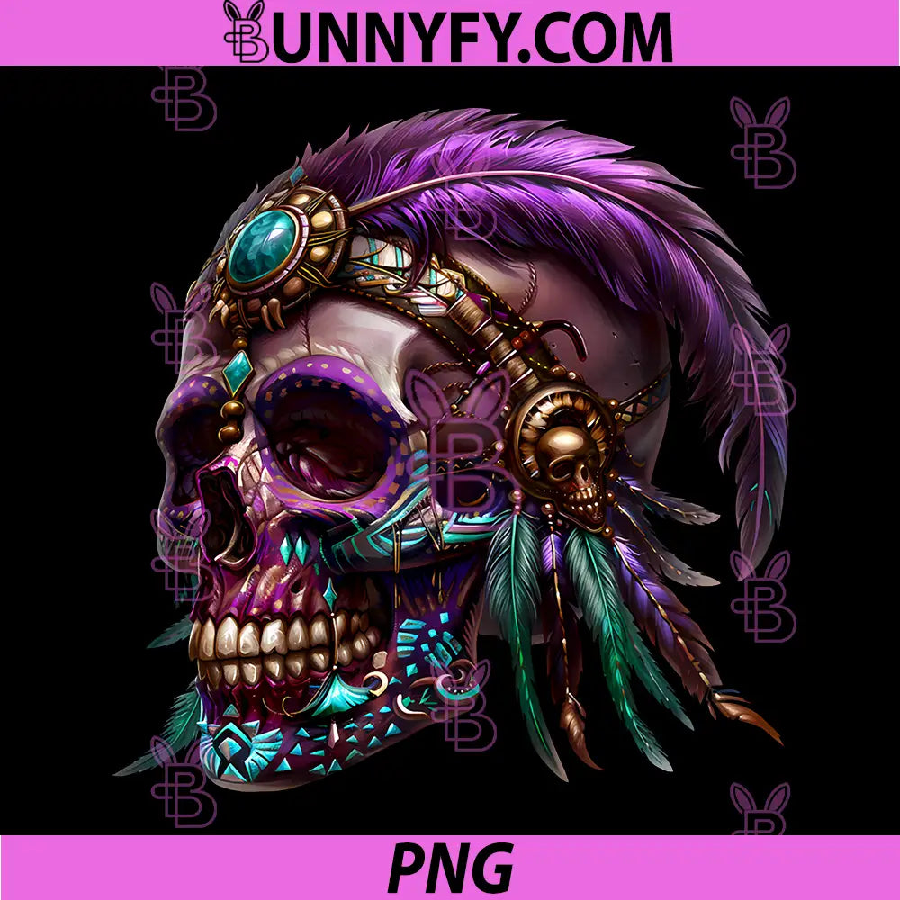 Native American Skull Indian PNG, Tribal Colorful Voodoo Skull PNG